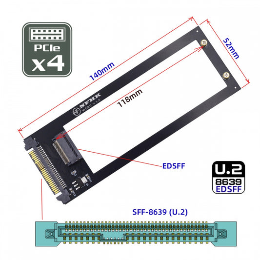 CY U.2 SFF-8639 Host to PCI-E Ruler 1U GEN-Z EDSFF 9.5mm 15mm 25mm Short SSD E1.S with Heat Sink PM9A3 PM9D3 P5801X Carrier Adapter