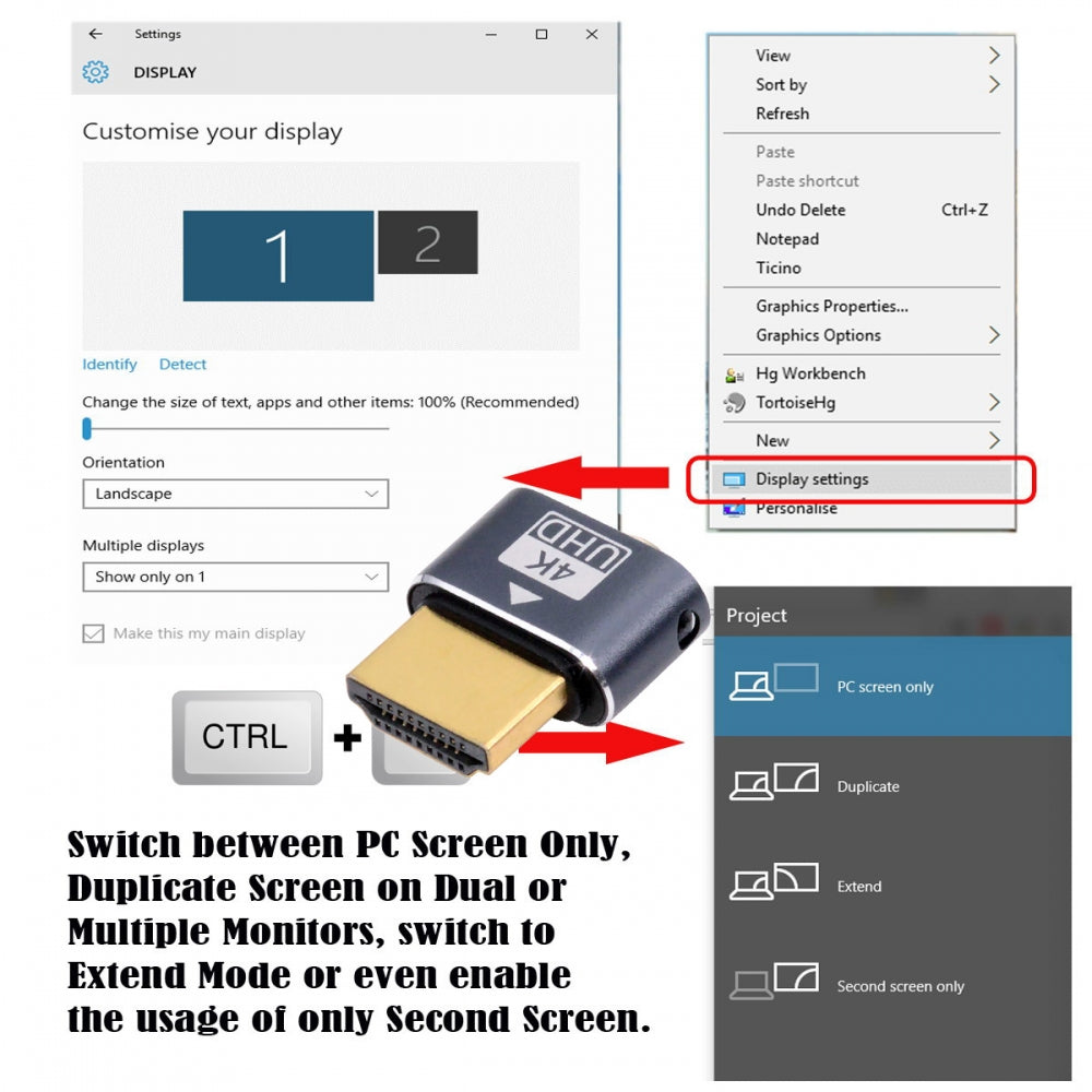 CY Virtual Display Adapter 4K HDMI 1.4 DDC EDID Dummy Plug Headless Ghost Display Emulator HDTV 4K@60Hz