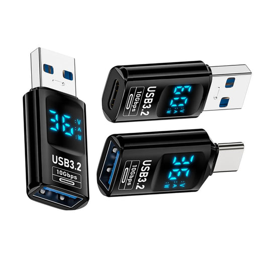 CY 3pcs/lot Type-C Smart LED Display USB-C to USB3.2 Type-A Adapter 10Gbps Data Current Voltage Fast Charging Monitoring Display Tester Detector