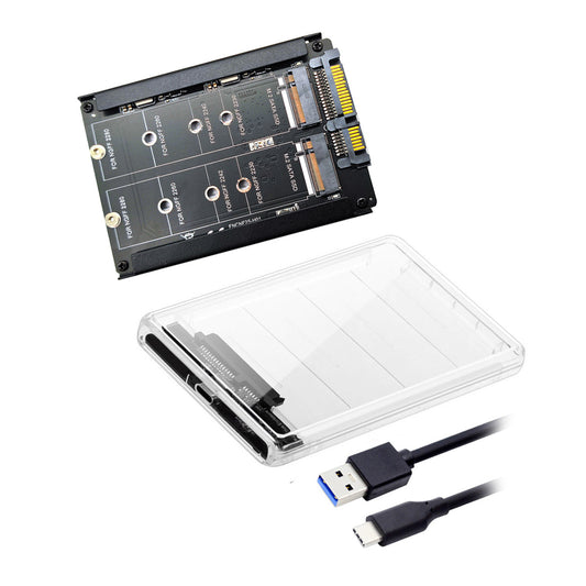 CY Dual NGFF B+M-Key M.2 SSD Card JBOD Raid0 Span Bridge to USB3.0 Type-C USB-C 2.5inch SATA Combo Enclosure SA-031+UC-079-WH